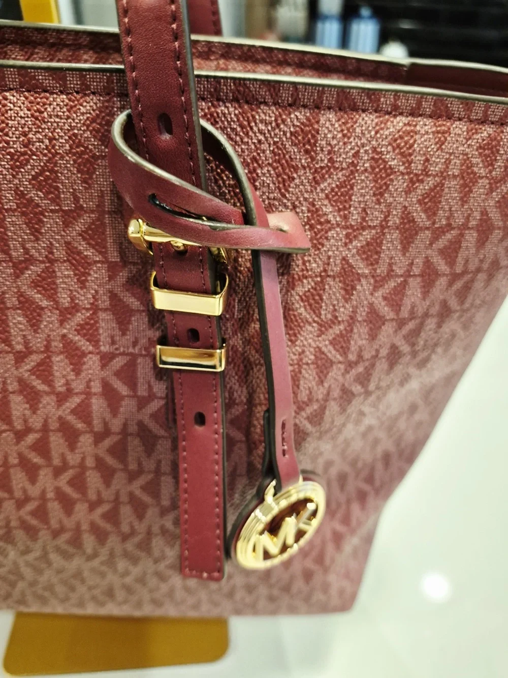 Michael Kors Pink/Red Signature MK Tote with Gold Hardware